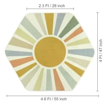 STARUIA Boho Washable Rug for Kids Play Room, 4'x 4'7" Hexagon Tent Colorful Sun Nursery Corner Rug ...