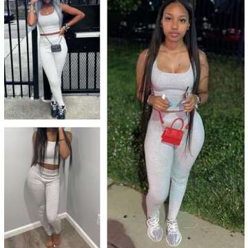 Women's 2 Piece Casual Workout Outfits Ribbed Knitted Yoga Tank Top High Waist Leggings Tracksuit Active Wear Sets