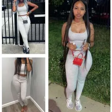 Women's 2 Piece Casual Workout Outfits Ribbed Knitted Yoga Tank Top High Waist Leggings Tracksuit Active Wear Sets