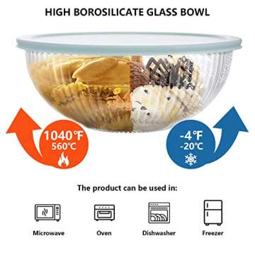 Luvan Glass Mixing Bowls with Lids Set(3.7QT, 2.1QT, 1.1QT),3pc Glass Nesting Bowls,Large Glass Salad Bowls with lids,Clear Cooking Bowls for Kitchen Prep,Food Storage,Baking,Microwave and Oven Safe