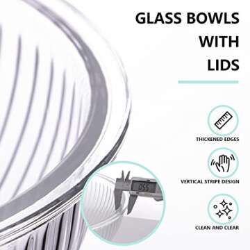 Luvan Glass Mixing Bowls with Lids Set(3.7QT, 2.1QT, 1.1QT),3pc Glass Nesting Bowls,Large Glass Salad Bowls with lids,Clear Cooking Bowls for Kitchen Prep,Food Storage,Baking,Microwave and Oven Safe