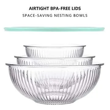 Luvan Glass Mixing Bowls with Lids Set(3.7QT, 2.1QT, 1.1QT),3pc Glass Nesting Bowls,Large Glass Salad Bowls with lids,Clear Cooking Bowls for Kitchen Prep,Food Storage,Baking,Microwave and Oven Safe