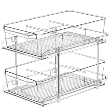 2 Tier Clear Organizer with Removable Dividers for Cabinets