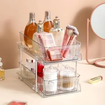 2 Tier Clear Organizer with Removable Dividers for Cabinets