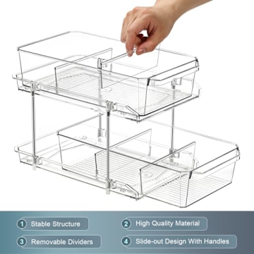 2 Tier Clear Organizer with Removable Dividers for Cabinets