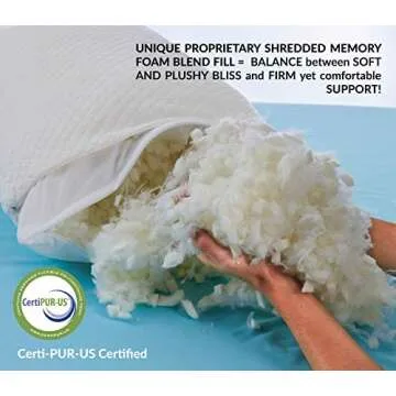 DreamyBlue Premium Pillow for Sleeping - Shredded Memory Foam Fill [Adjustable Loft] Washable Cover ...
