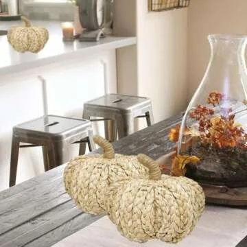 Nature Vibe Braided Cornhusk Pumpkin Decor Set of 2,Natural Woven Pumpkins for Fall Home Decor,Thanksgiving Decorations or Autumn Harvest Gifts