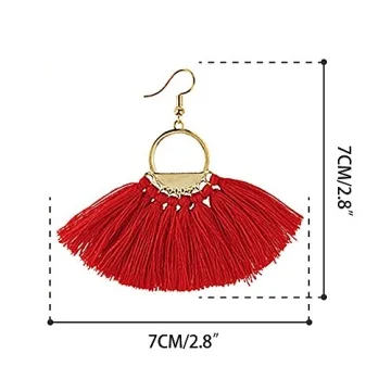 Suyi Women Tassel Earrings Bohemia Fan Shape Thread Tassel Statement Drop Dangle Earrings for Lady Red