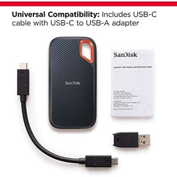 SanDisk 500GB Extreme Portable SSD - Up to 1050MB/s, USB-C, USB 3.2 Gen 2, IP65 Water and Dust Resistance, Updated Firmware - External Solid State Drive - SDSSDE61-500G-G25