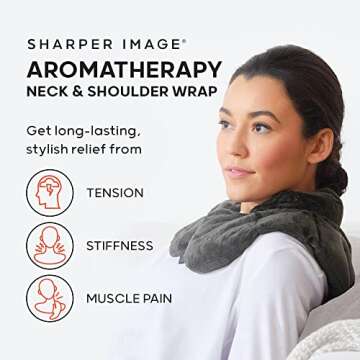 Sharper Image Heated Neck & Shoulder Wrap - Microwavable Warm & Cooling Plush Pad, Scented Aromather...