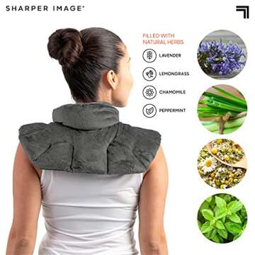 Sharper Image Heated Neck & Shoulder Wrap - Microwavable Warm & Cooling Plush Pad, Scented Aromatherapy (100% Natural Lavender & Herb Spa Blend), Pain Tension Headache Relief Therapy, Gift for Women