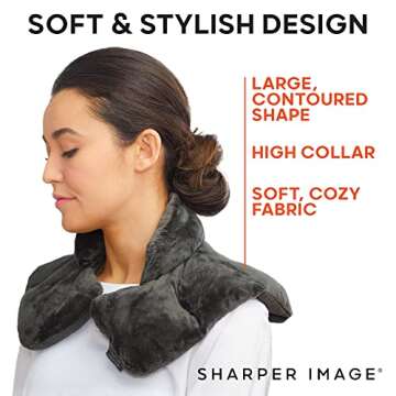 Sharper Image Heated Neck & Shoulder Wrap - Microwavable Warm & Cooling Plush Pad, Scented Aromatherapy (100% Natural Lavender & Herb Spa Blend), Pain Tension Headache Relief Therapy, Gift for Women