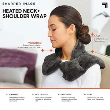 Sharper Image Heated Neck & Shoulder Wrap - Microwavable Warm & Cooling Plush Pad, Scented Aromatherapy (100% Natural Lavender & Herb Spa Blend), Pain Tension Headache Relief Therapy, Gift for Women