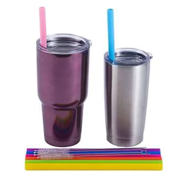 Mcool Silicone Straws 8Pcs Straight Smoothies straws for 30&20 oz Tumblers-Reusable Straws Extra Long for Yeti/Rtic/Ozark +4 Brushes+ 1 Red Storage Pouch