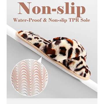 Ankis Women Leopard Fuzzy Fluffy Slippers Soft Cozy Plush Fuzzy Slippers Memory Foam Slipper Fluffy Furry Open Toe Fuzzy Slippers Bedroom Comfy Cross Band Slippers for Womens House Indoor Size 7 8