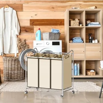 Effortless Laundry Organization with 3-Bag Cart - Chrome
