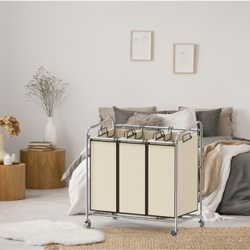 Effortless Laundry Organization with 3-Bag Cart - Chrome