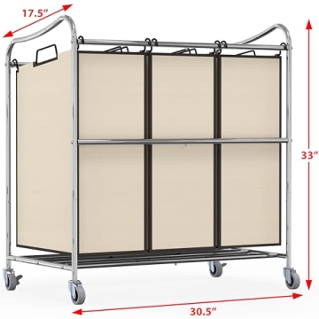 Effortless Laundry Organization with 3-Bag Cart - Chrome