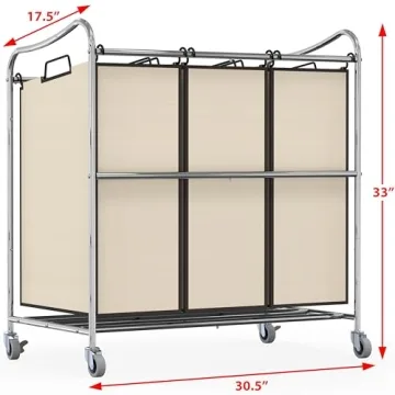 Effortless Laundry Organization with 3-Bag Cart - Chrome