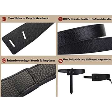 ALAIX Women's Leather Belt Dress Belt for Jeans Jumpsuit Coat Fashion Tie a Knot Genuine Leather Waist Belt Black