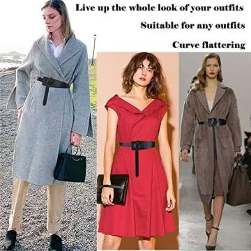 ALAIX Women's Leather Belt Dress Belt for Jeans Jumpsuit Coat Fashion Tie a Knot Genuine Leather Waist Belt Black