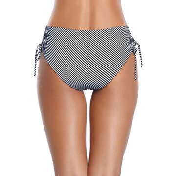 Tempt Me Women Striped Bikini Bottoms Side Tie Adjustable Bathing Suit Swimsuit Full Coverage Swim Bottom L