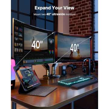 HUANUO Dual Monitor Stand for 13 to 40 inch, Premium Dual Monitor Mount with USB, Height Adjustable ...