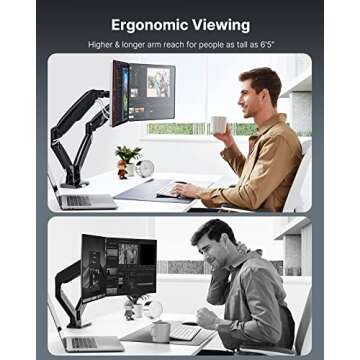 HUANUO Dual Monitor Stand for 13 to 40 inch, Premium Dual Monitor Mount with USB, Height Adjustable Monitor Stand for 2 Monitors, VESA Mount with Clamp/Grommet Base, Each Arm Hold up to 26.4lbs, Black