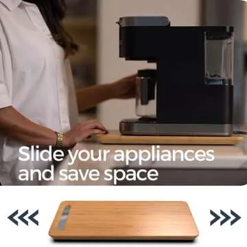 Ibyx Elegant Sliding Tray for Your Coffee Maker & Heavy Kitchen Appliances - Sturdy, Slides Easily from Under The Cabinet (Natural, Small- Long (7.5” X 14.5”))