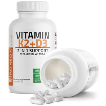 Bronson Vitamin K2 (MK7) with D3 Supplement Non-GMO Formula 5000 IU Vitamin D3 & 90 mcg K2 MK-7 Easy to Swallow D & K Complex, 120 Capsules