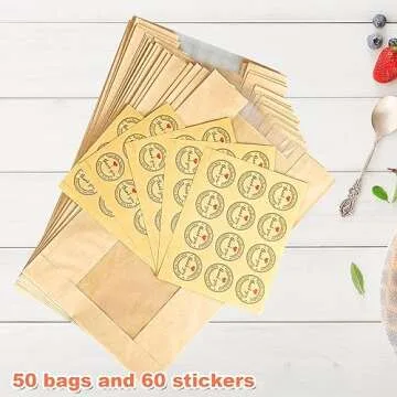 Larger 50 Pack Kraft Sourdough Bread Bags,50% Thicker Bread Bags for Homemade Bread,Pper Bakery Bags with Clear Window, Baked Food Packaging Storage,Bread Bags with Sealing Stickers(13.7x8.2x3.7 inch)