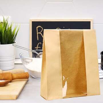 Larger 50 Pack Kraft Sourdough Bread Bags,50% Thicker Bread Bags for Homemade Bread,Pper Bakery Bags with Clear Window, Baked Food Packaging Storage,Bread Bags with Sealing Stickers(13.7x8.2x3.7 inch)