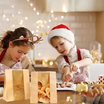 Larger 50 Pack Kraft Sourdough Bread Bags,50% Thicker Bread Bags for Homemade Bread,Pper Bakery Bags with Clear Window, Baked Food Packaging Storage,Bread Bags with Sealing Stickers(13.7x8.2x3.7 inch)