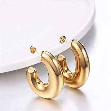 Elegant Chunky Hoop Earrings - 18K Gold Stainless Steel
