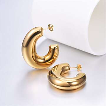 Elegant Chunky Hoop Earrings - 18K Gold Stainless Steel
