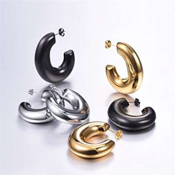 Elegant Chunky Hoop Earrings - 18K Gold Stainless Steel