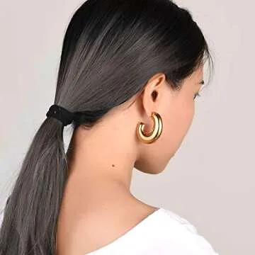 Elegant Chunky Hoop Earrings - 18K Gold Stainless Steel