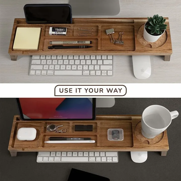 Natural Wood Desk Organizer - Stylish & Functional