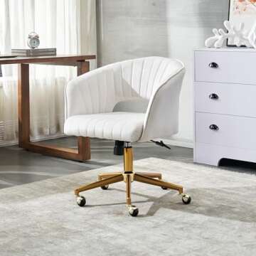 FENFSHE Home Office Chair Swivel Velvet Desk Chair, Vanity Chair with 360 Swivel Armchair and Gold B...