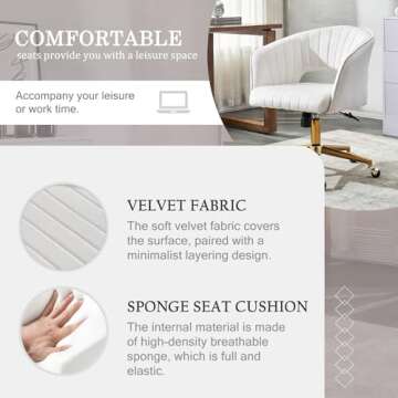 FENFSHE Home Office Chair Swivel Velvet Desk Chair, Vanity Chair with 360 Swivel Armchair and Gold Base,for Living Room, Bedroom, Vanity, Study (Beige)