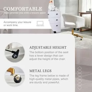 FENFSHE Home Office Chair Swivel Velvet Desk Chair, Vanity Chair with 360 Swivel Armchair and Gold Base,for Living Room, Bedroom, Vanity, Study (Beige)