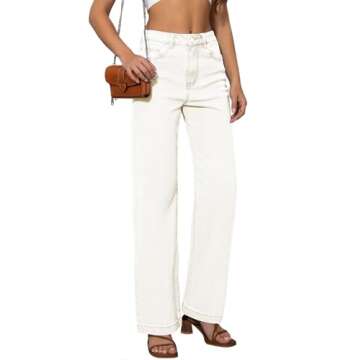 ETTELO Womens Jeans Mid Waisted Straight Leg Loose Stretchy Lightweight Tummy Control Trendy Jeans f...