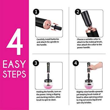 Urban Butterfly Electric Makeup Brush Cleaner Spinner, Deep Cosmetic Brush Cleaner Mat with 8 Size Rubber Collars, Black