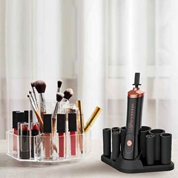 Urban Butterfly Electric Makeup Brush Cleaner Spinner, Deep Cosmetic Brush Cleaner Mat with 8 Size Rubber Collars, Black