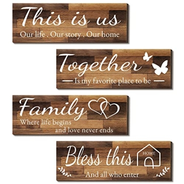 4-Piece Rustic Home Wall Signs Set for Family Decor