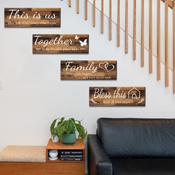 Rustic Family Wall Art Set - 4 Piece Decor