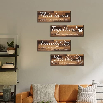 Rustic Family Wall Art Set - 4 Piece Decor