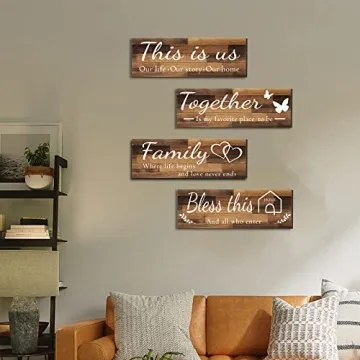 Rustic Family Wall Art Set - 4 Piece Decor