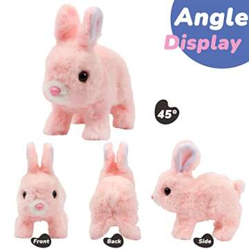 Hopearl Hopping Rabbit Interactive Electronic Pet Plush Bunny Toy with Sounds and Movements Animated Walking Wiggle Ears Twitch Nose Gift for Toddlers Birthday, Pink, 7''