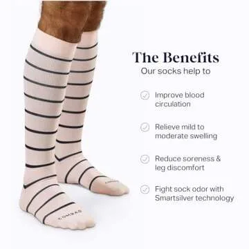 Comrad Nylon Knee High Socks - 15-20mmHg Graduated Compression Socks, (Medium, Rose/Navy) - Soft & Breathable Support Socks for Men, Pregnant Women, Nurses, Home, Work, & Travel